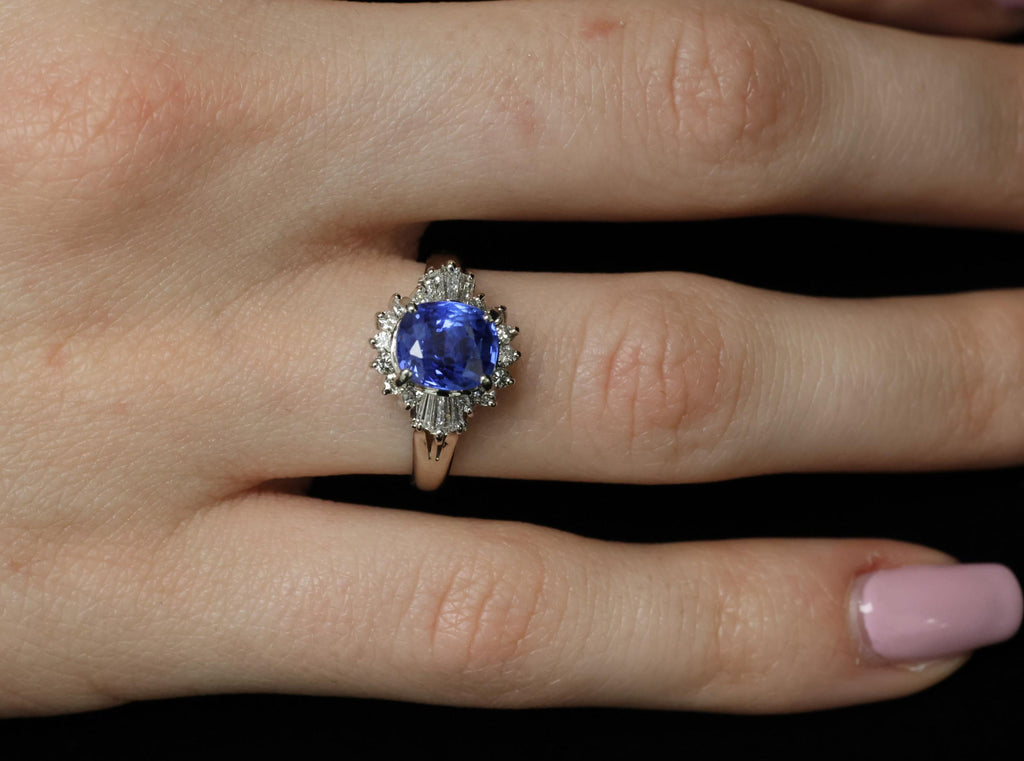 Fine 2.72ct GIA Ceylon Sapphire & 0.55ct Diamond Platinum Ring Size 6.75