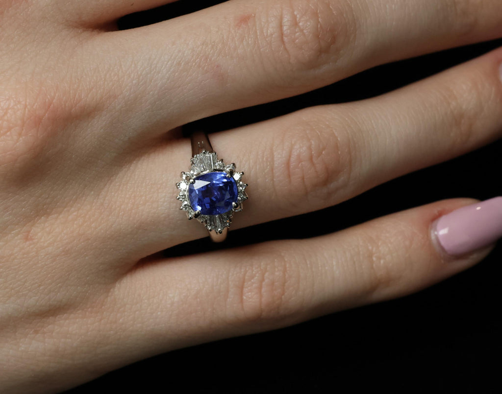 Fine 2.72ct GIA Ceylon Sapphire & 0.55ct Diamond Platinum Ring Size 6.75