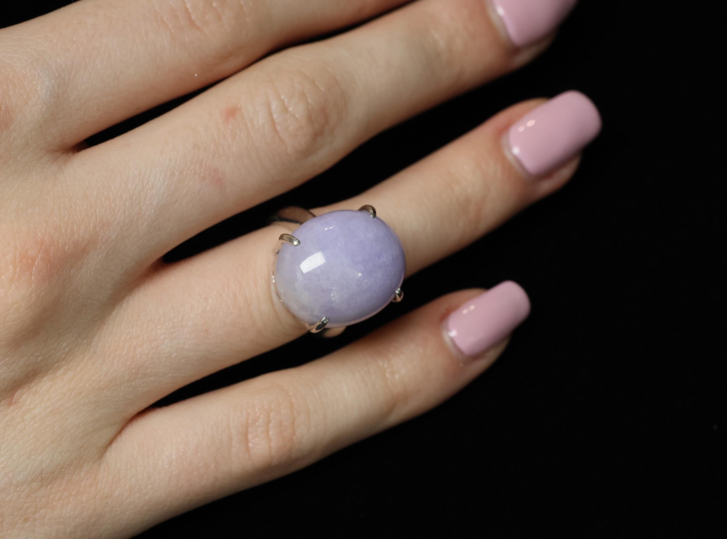 Vintage 25.64ct Natural Untreated Lavender Jadeite Jade Platinum Ring, Size 5