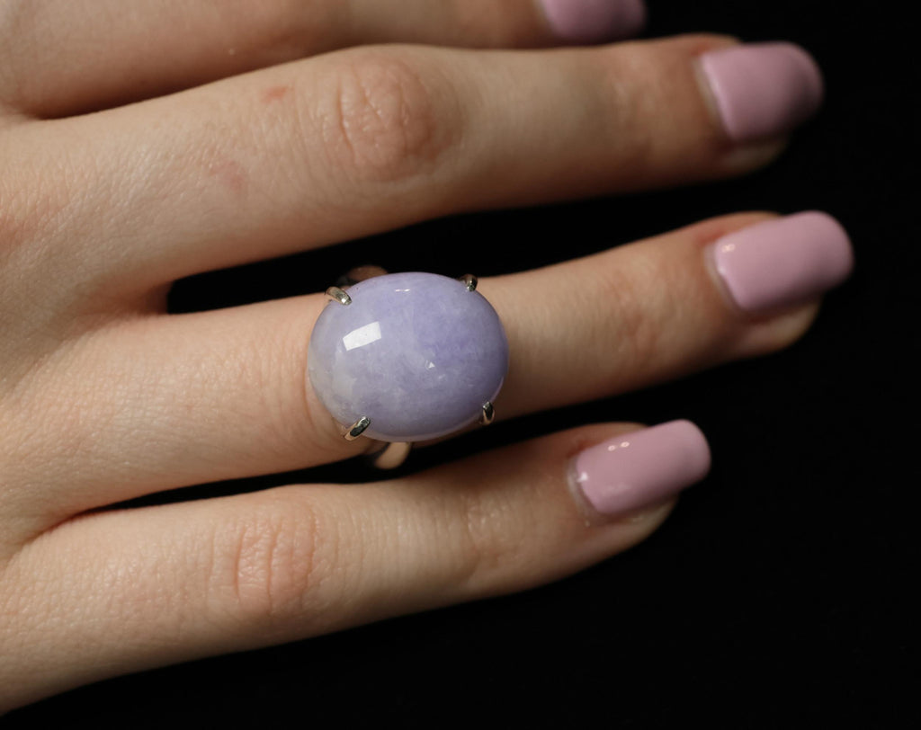 Vintage 25.64ct Natural Untreated Lavender Jadeite Jade Platinum Ring, Size 5