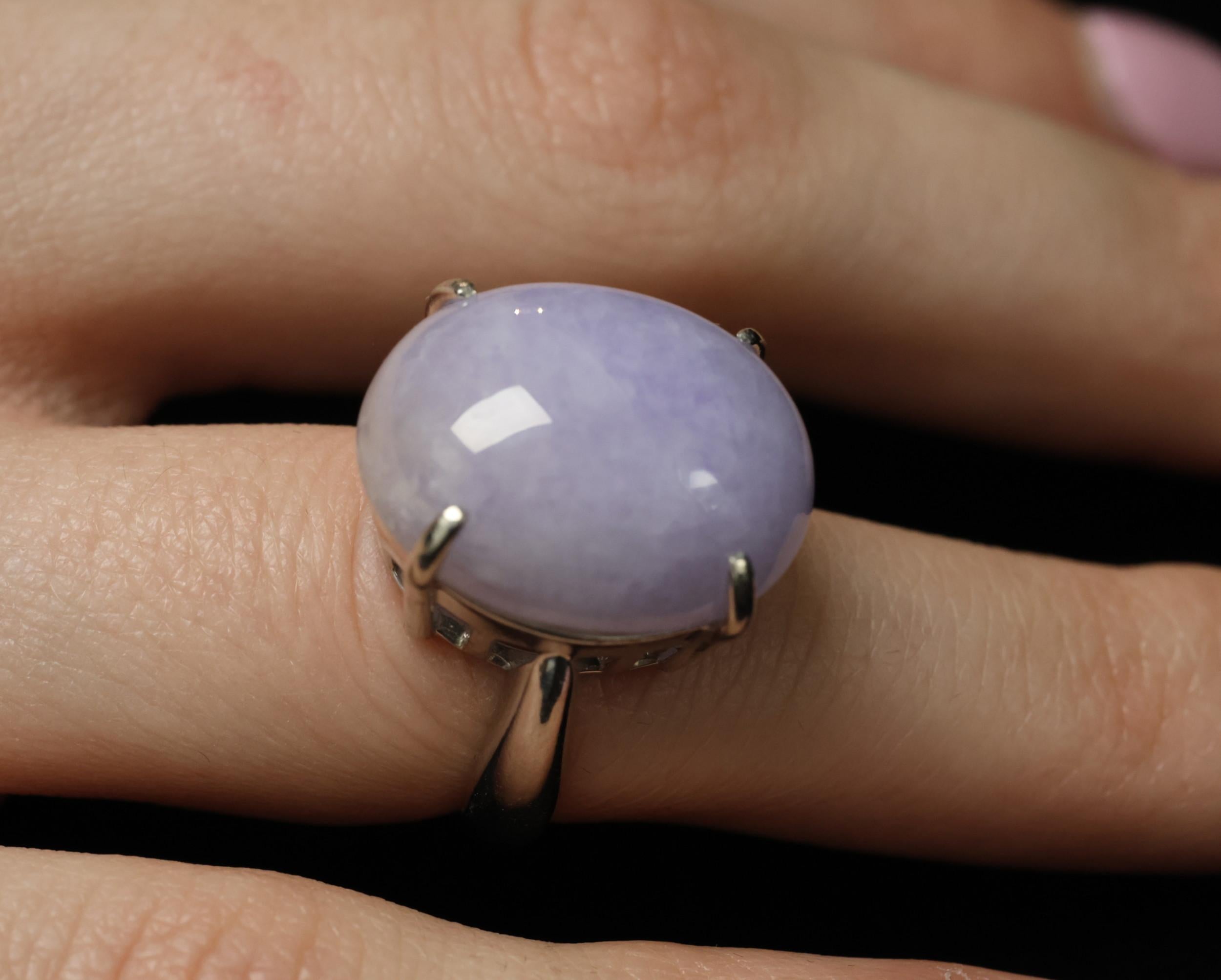 Vintage 25.64ct Natural Untreated Lavender Jadeite Jade Platinum Ring, Size 5
