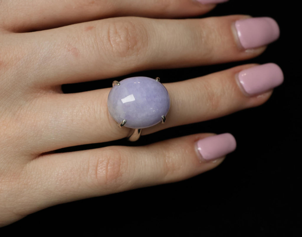 Vintage 25.64ct Natural Untreated Lavender Jadeite Jade Platinum Ring, Size 5