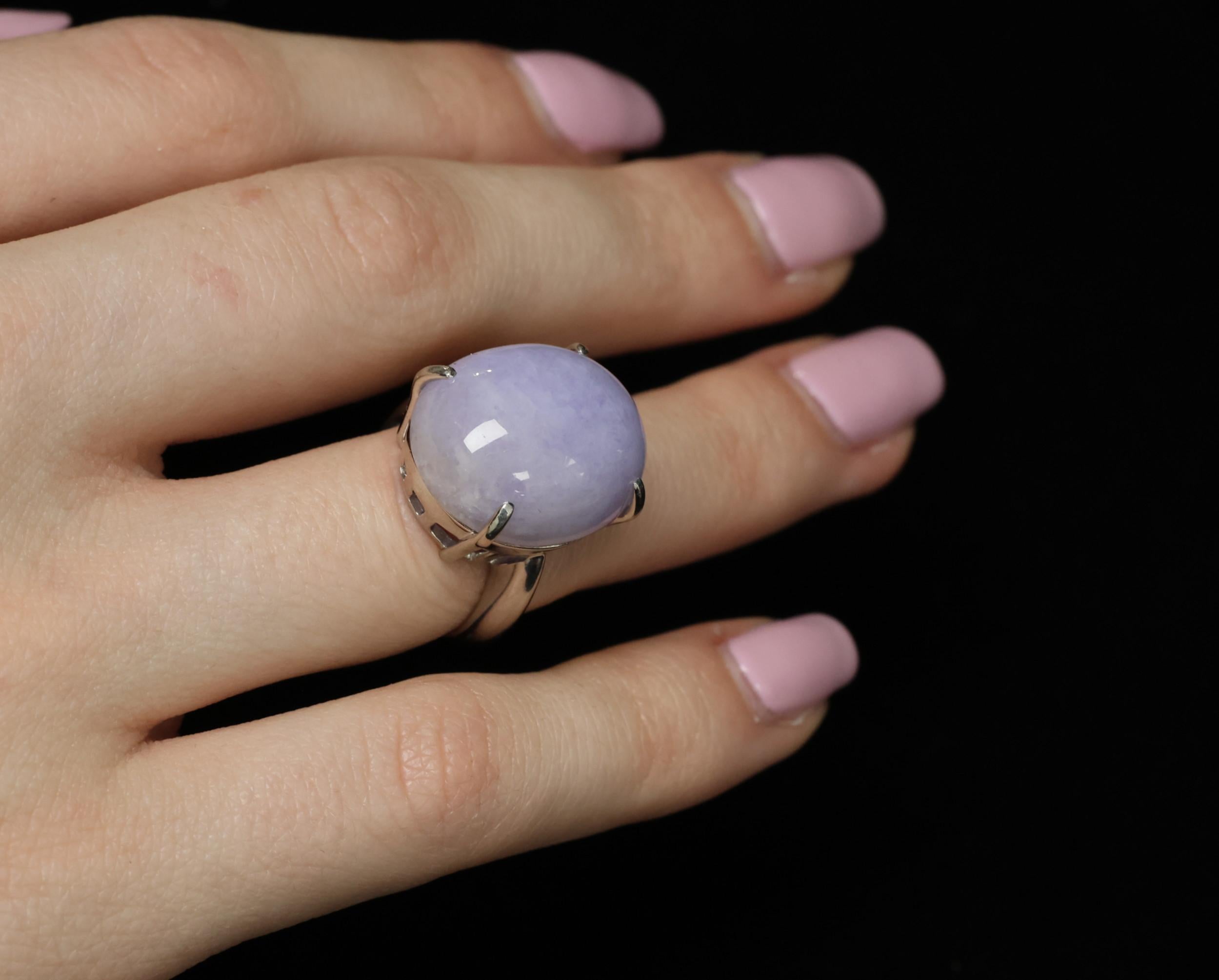 Vintage 25.64ct Natural Untreated Lavender Jadeite Jade Platinum Ring, Size 5