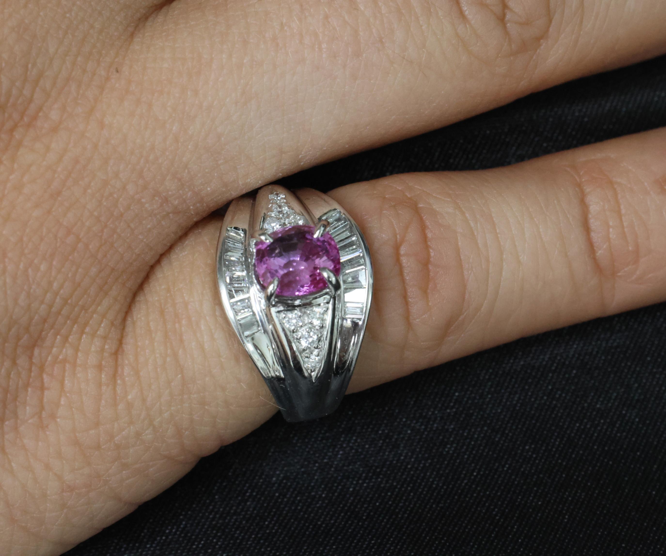 2.12ct GIA Certified Vivid Pink Sapphire & 0.54ct Diamond Platinum Ring Size 5