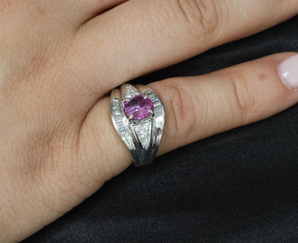 2.12ct GIA Certified Vivid Pink Sapphire & 0.54ct Diamond Platinum Ring Size 5