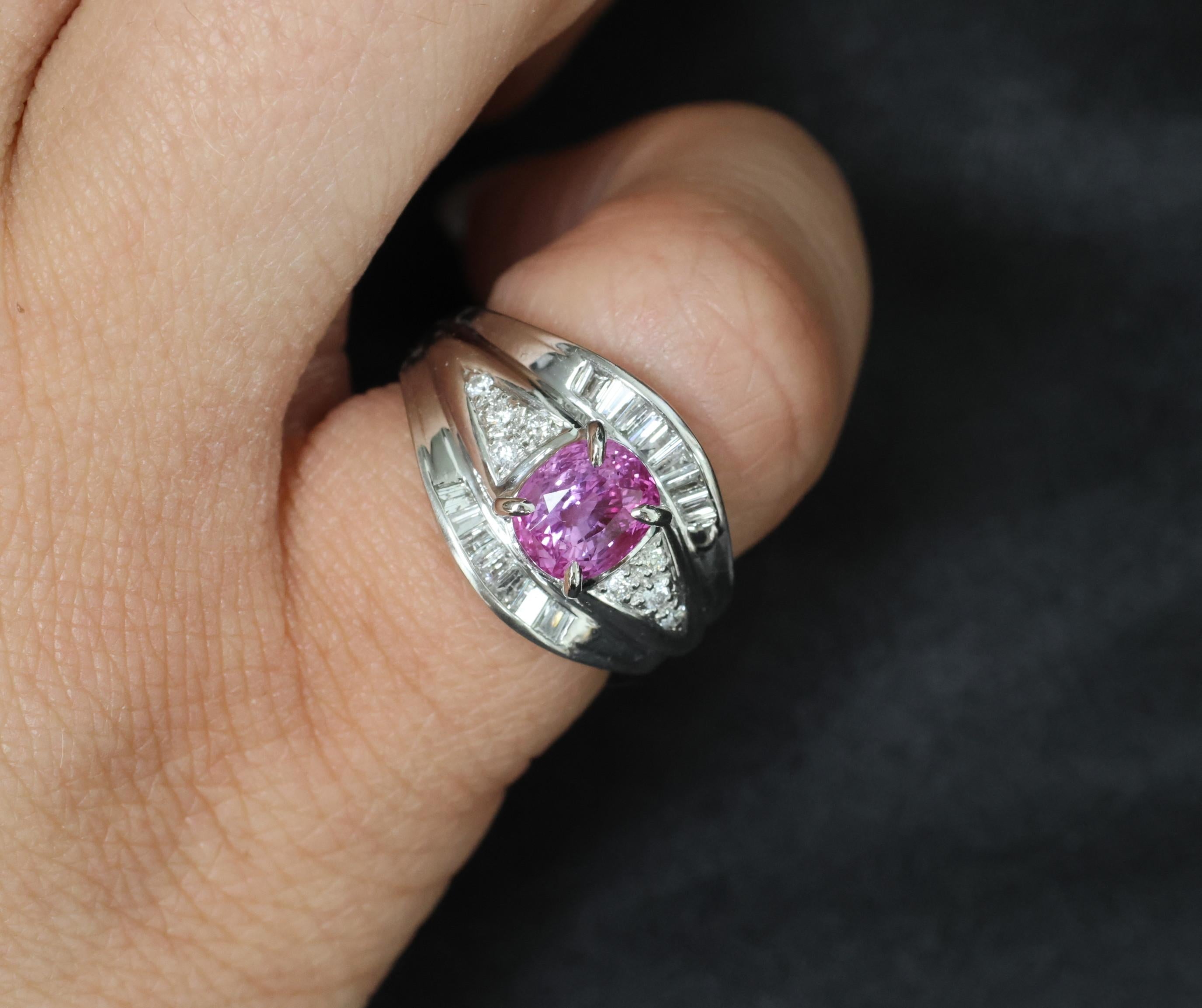 2.12ct GIA Certified Vivid Pink Sapphire & 0.54ct Diamond Platinum Ring Size 5