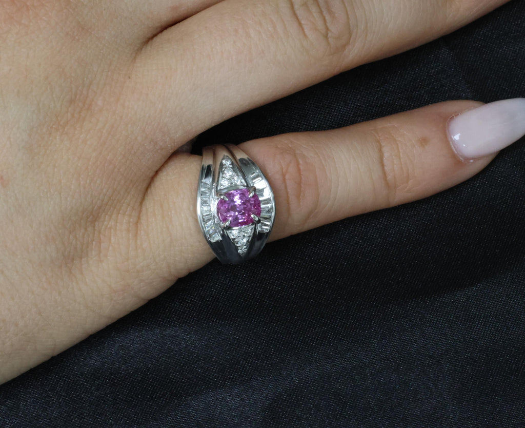 2.12ct GIA Certified Vivid Pink Sapphire & 0.54ct Diamond Platinum Ring Size 5