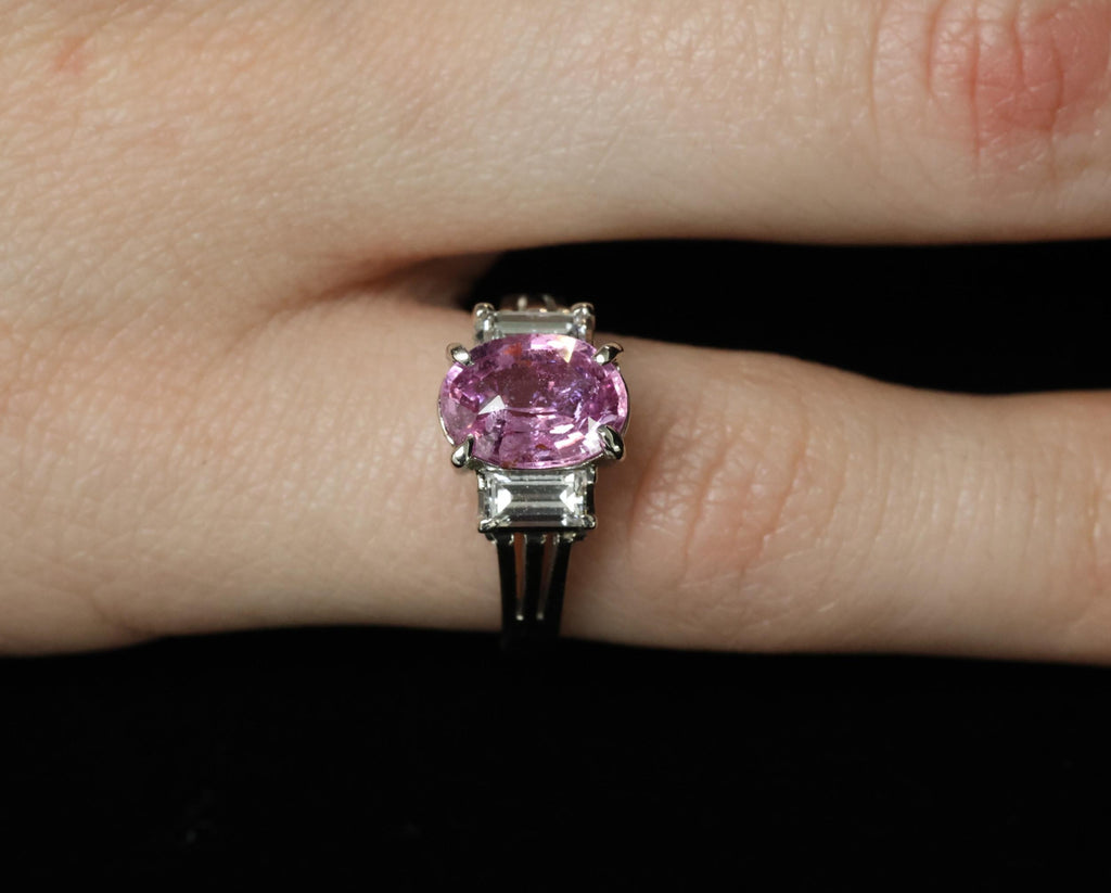 Rare 2.10ct GIA Certified Pink Sapphire 0.40ct Diamond Platinum Ring Size 5