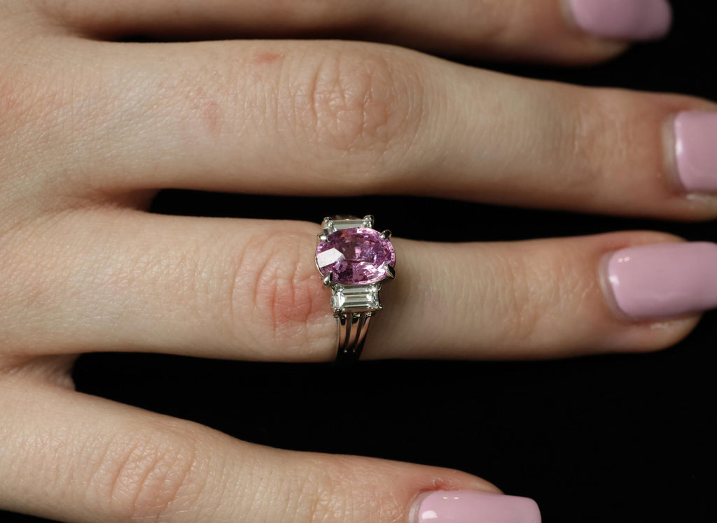 Rare 2.10ct GIA Certified Pink Sapphire 0.40ct Diamond Platinum Ring Size 5