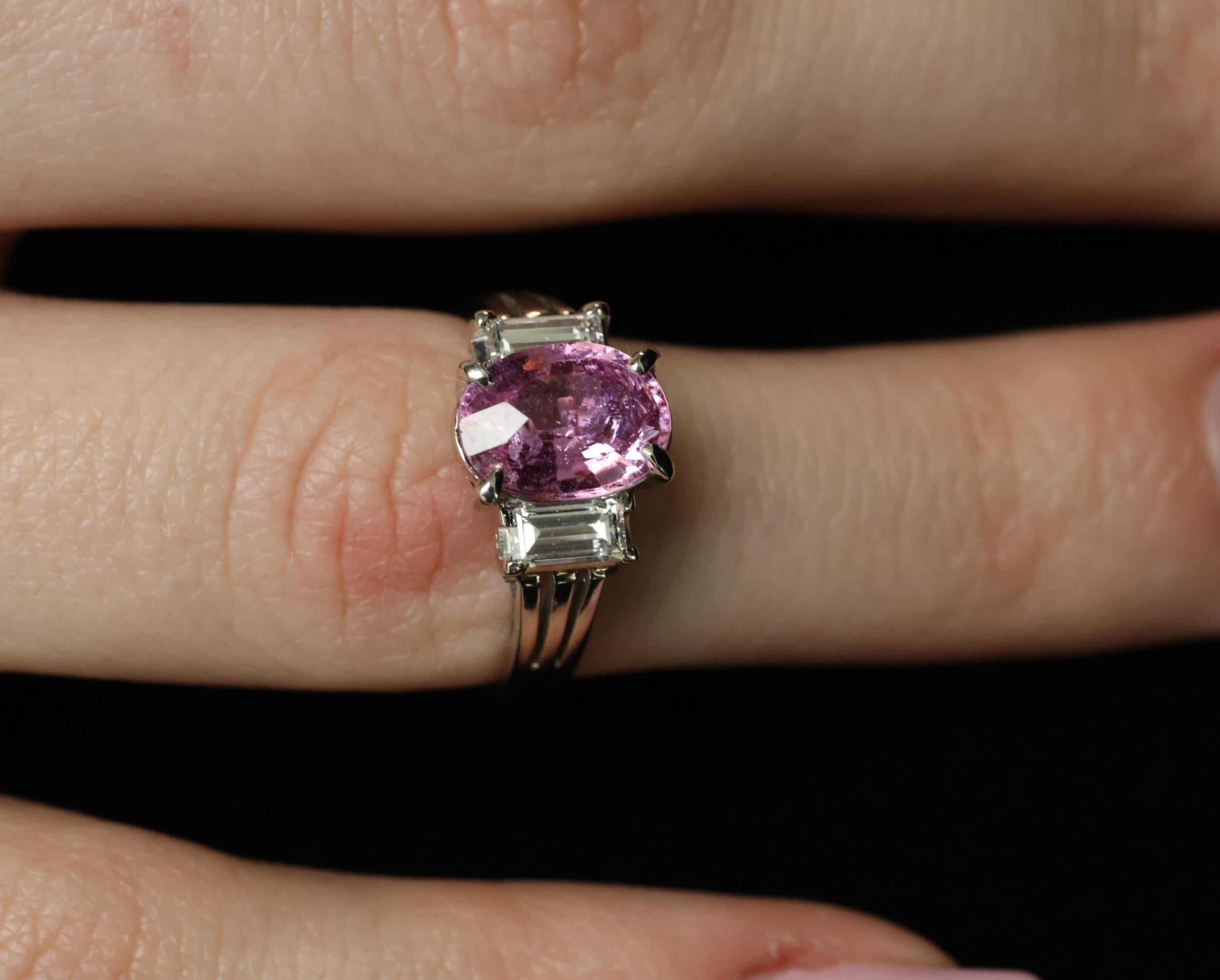 Rare 2.10ct GIA Certified Pink Sapphire 0.40ct Diamond Platinum Ring Size 5
