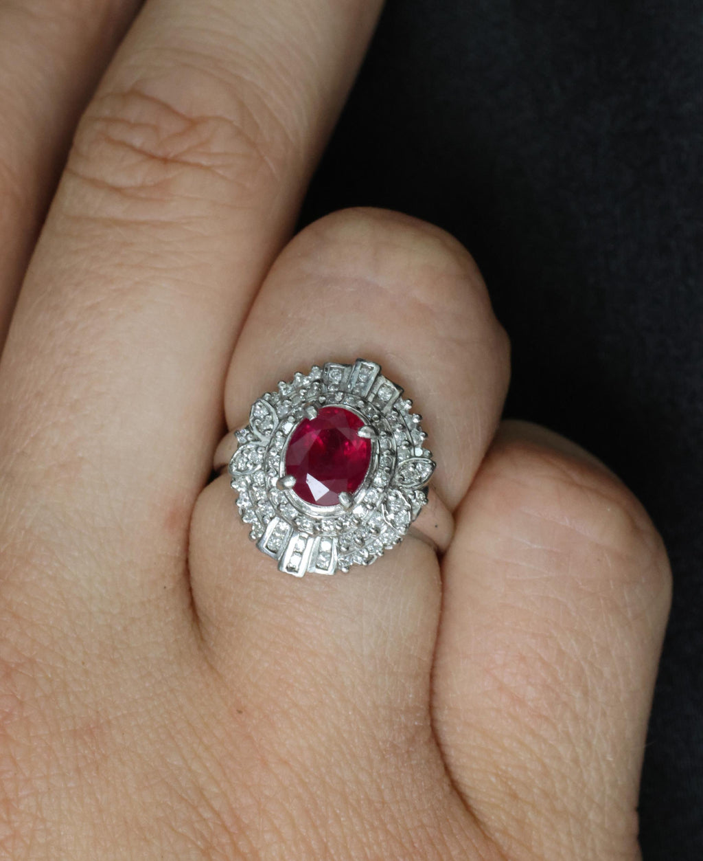 Fine Intense Red 1.58ct GIA Burma Ruby & 0.39ct Diamond Platinum Ring, Size 6.25