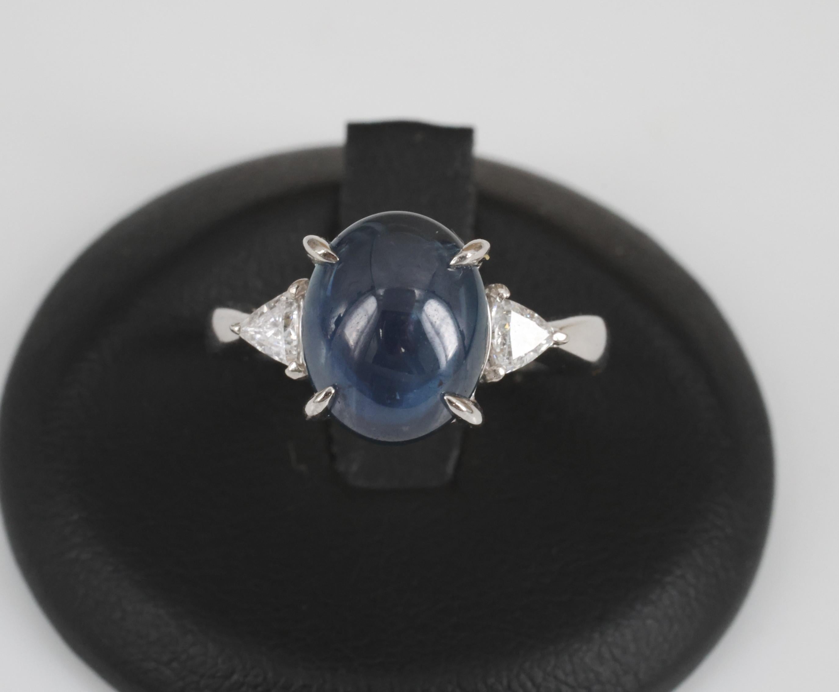 4.54ct Natural Untreated Blue Sapphire & 0.21ct Diamond Platinum Ring Size 6.75