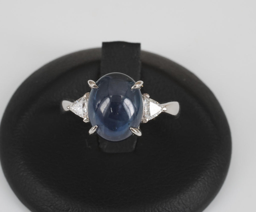 4.54ct Natural Untreated Blue Sapphire & 0.21ct Diamond Platinum Ring Size 6.75