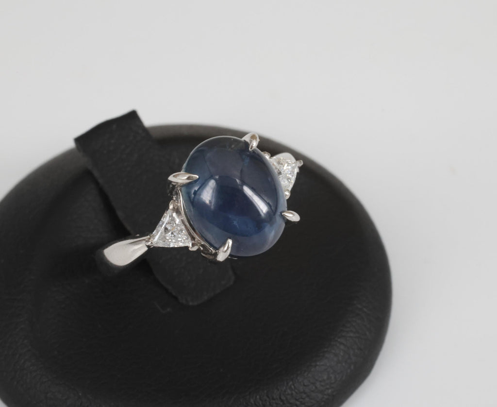 4.54ct Natural Untreated Blue Sapphire & 0.21ct Diamond Platinum Ring Size 6.75