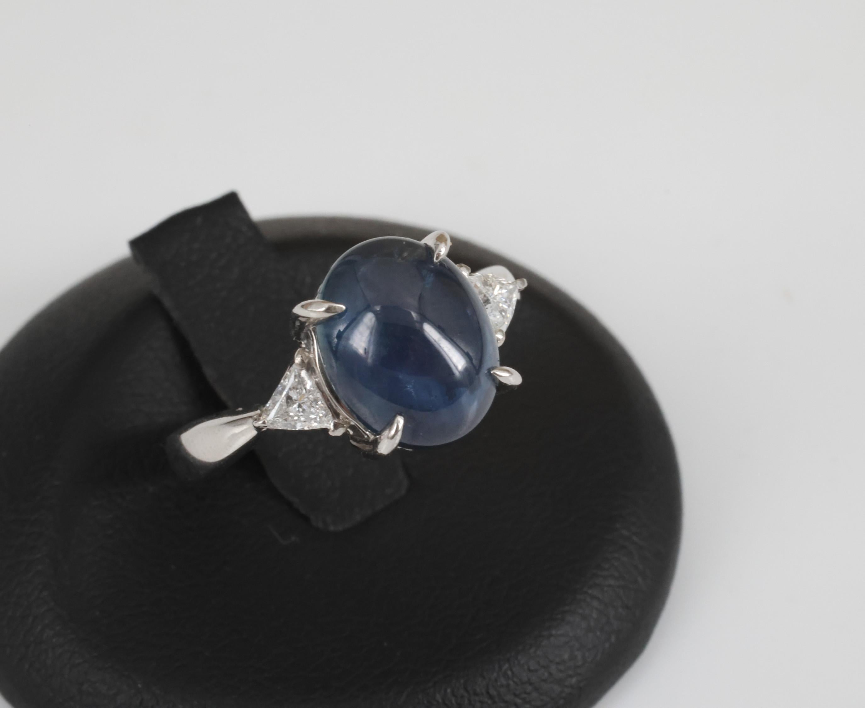 4.54ct Natural Untreated Blue Sapphire & 0.21ct Diamond Platinum Ring Size 6.75
