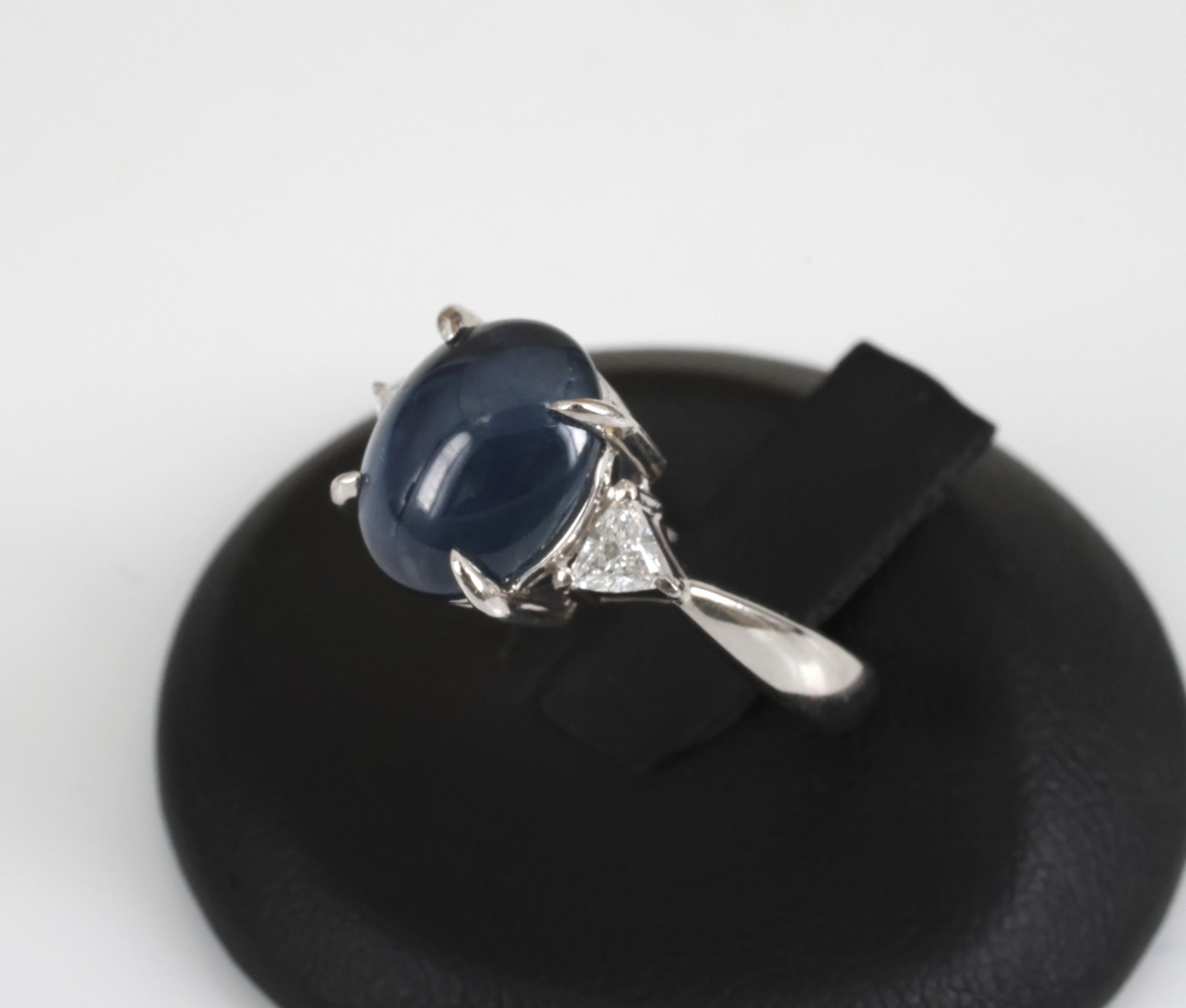 4.54ct Natural Untreated Blue Sapphire & 0.21ct Diamond Platinum Ring Size 6.75