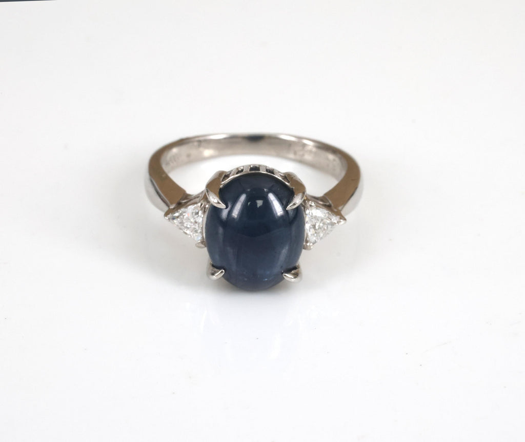 4.54ct Natural Untreated Blue Sapphire & 0.21ct Diamond Platinum Ring Size 6.75