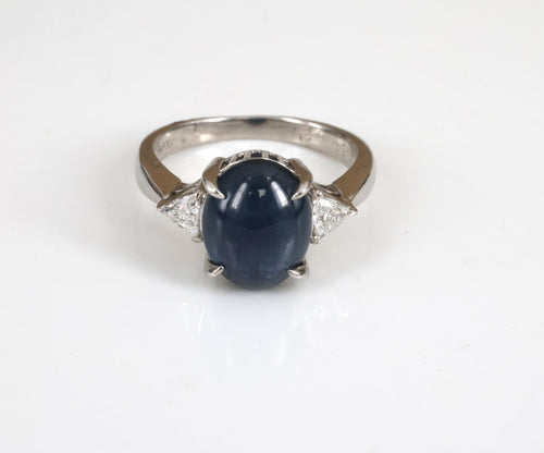 4.54ct Natural Untreated Blue Sapphire & 0.21ct Diamond Platinum Ring Size 6.75