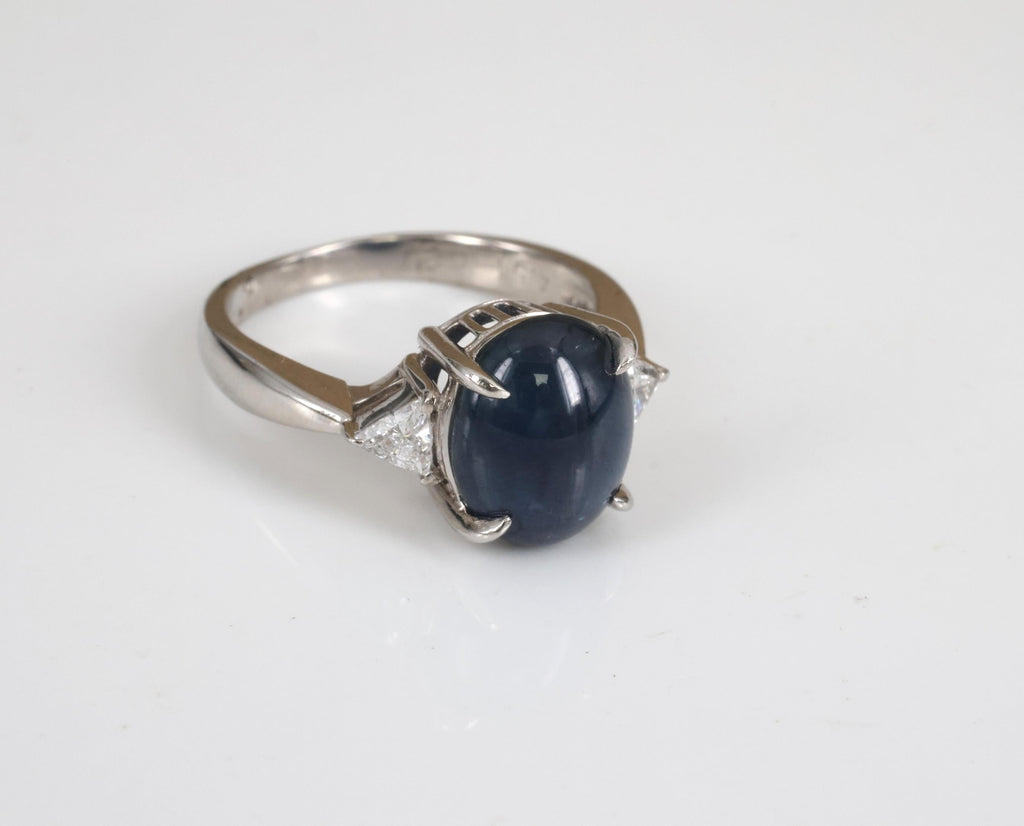 4.54ct Natural Untreated Blue Sapphire & 0.21ct Diamond Platinum Ring Size 6.75