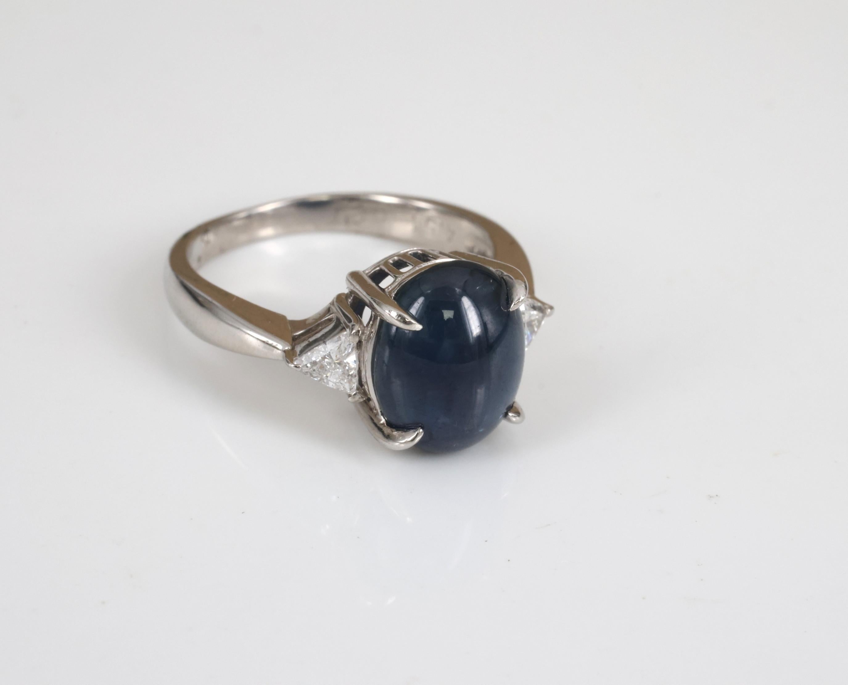 4.54ct Natural Untreated Blue Sapphire & 0.21ct Diamond Platinum Ring Size 6.75