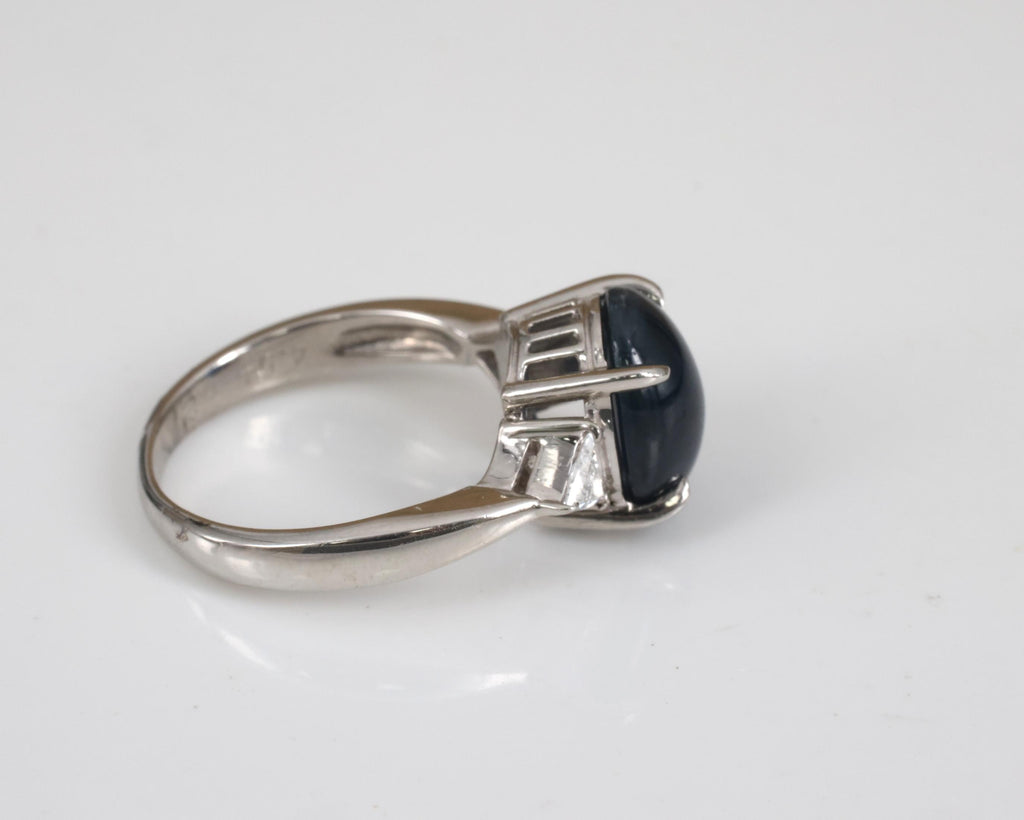 4.54ct Natural Untreated Blue Sapphire & 0.21ct Diamond Platinum Ring Size 6.75