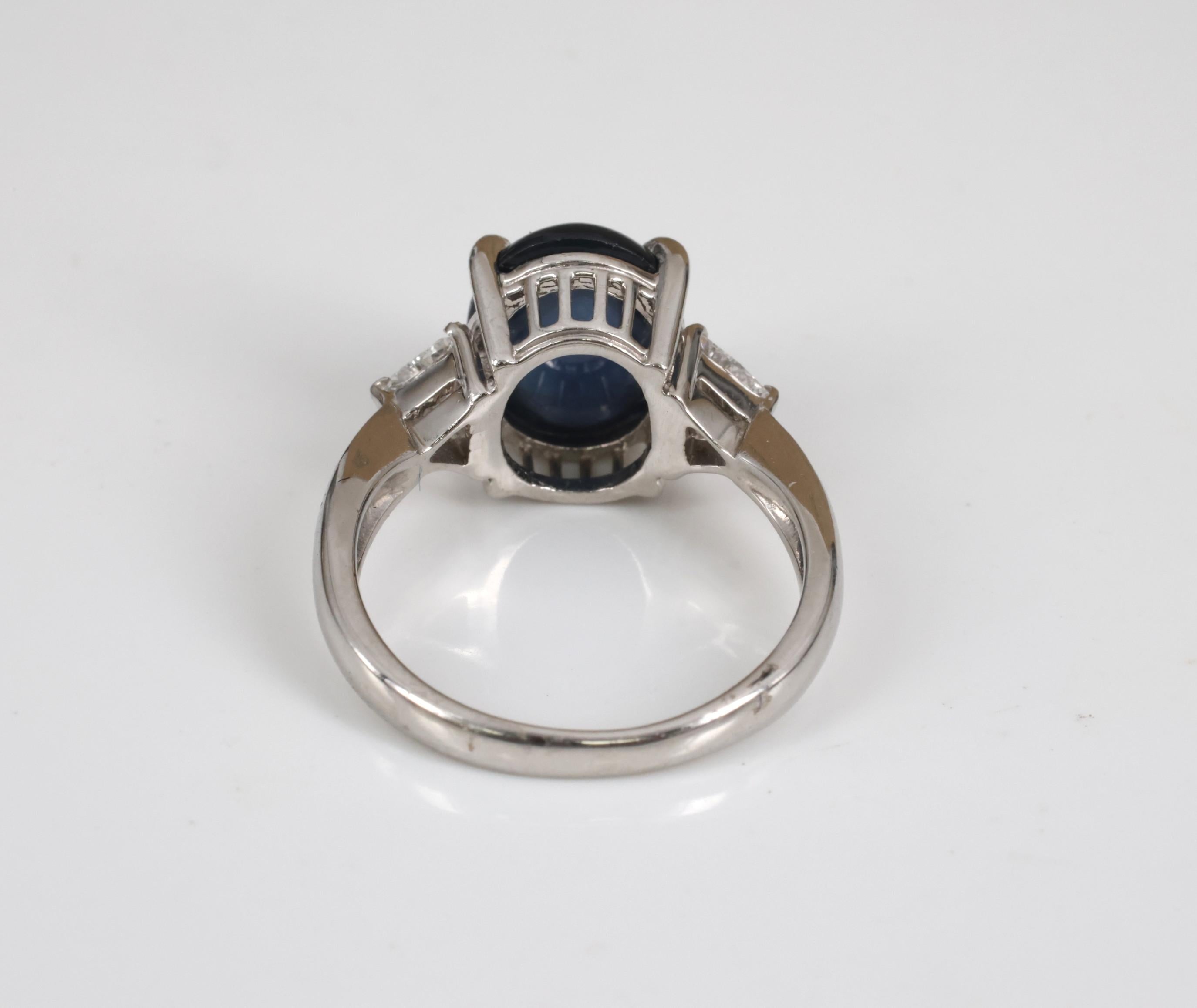 4.54ct Natural Untreated Blue Sapphire & 0.21ct Diamond Platinum Ring Size 6.75