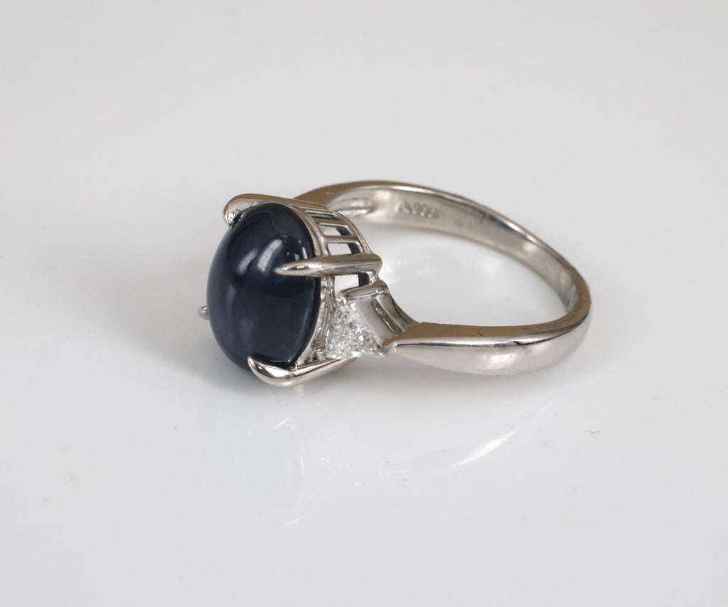 4.54ct Natural Untreated Blue Sapphire & 0.21ct Diamond Platinum Ring Size 6.75