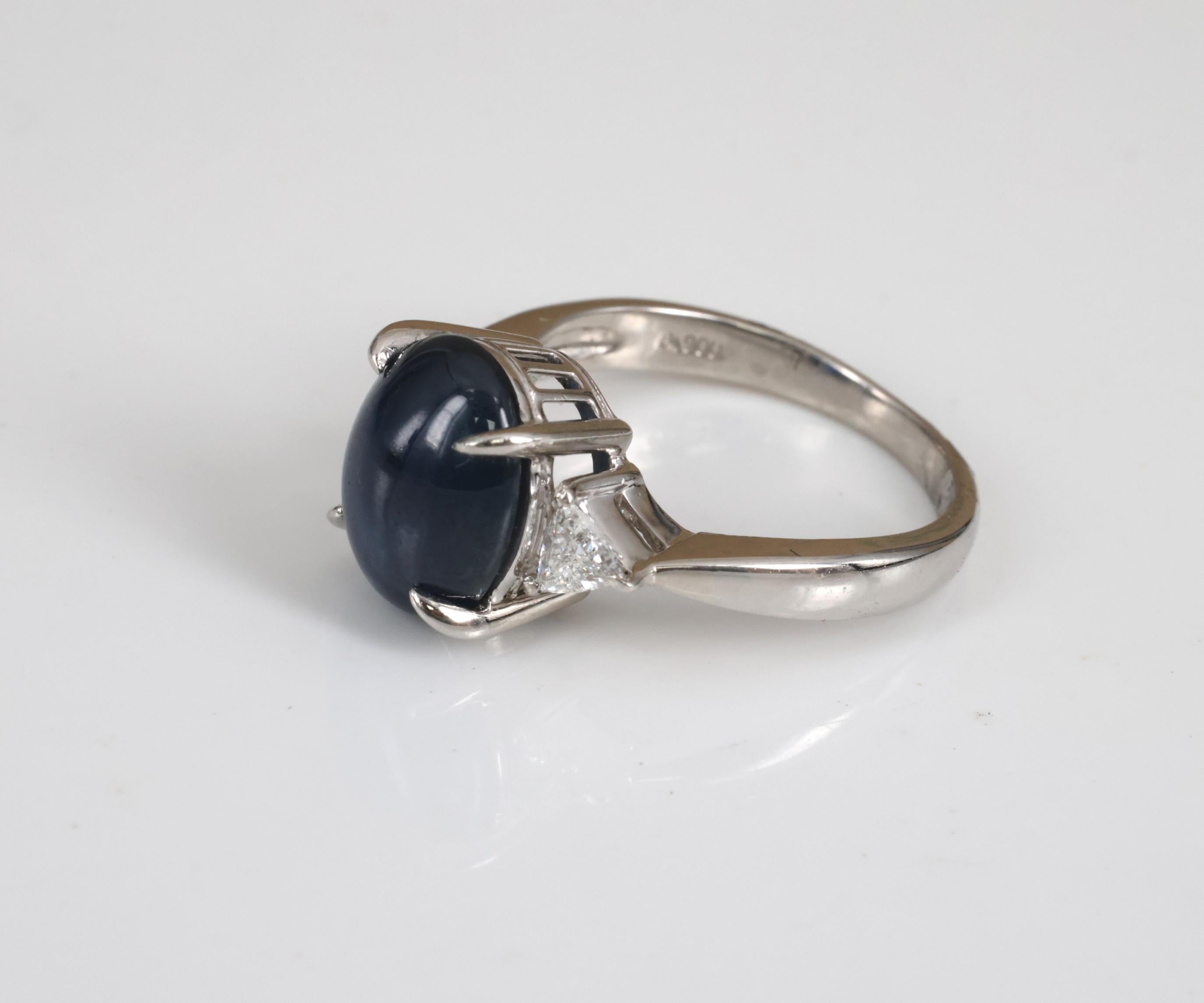 4.54ct Natural Untreated Blue Sapphire & 0.21ct Diamond Platinum Ring Size 6.75