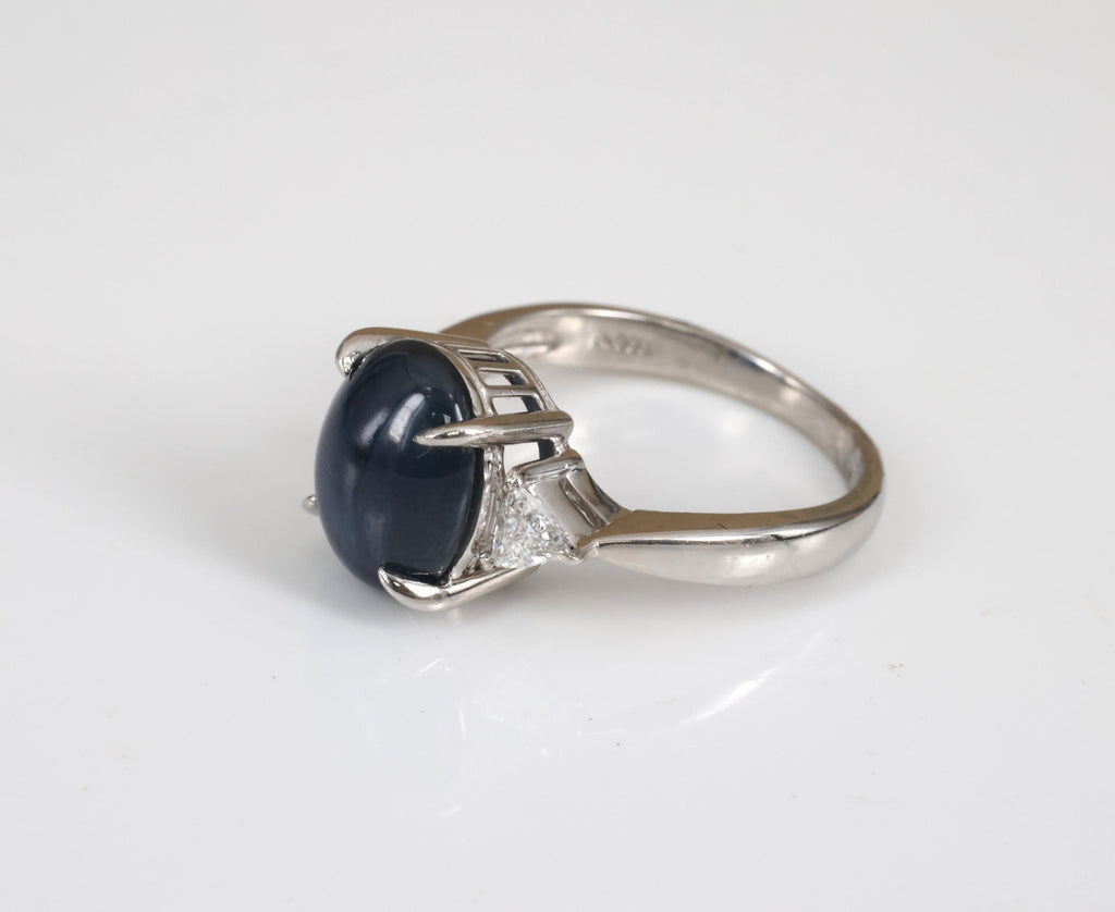 4.54ct Natural Untreated Blue Sapphire & 0.21ct Diamond Platinum Ring Size 6.75