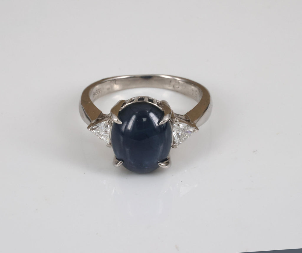 4.54ct Natural Untreated Blue Sapphire & 0.21ct Diamond Platinum Ring Size 6.75