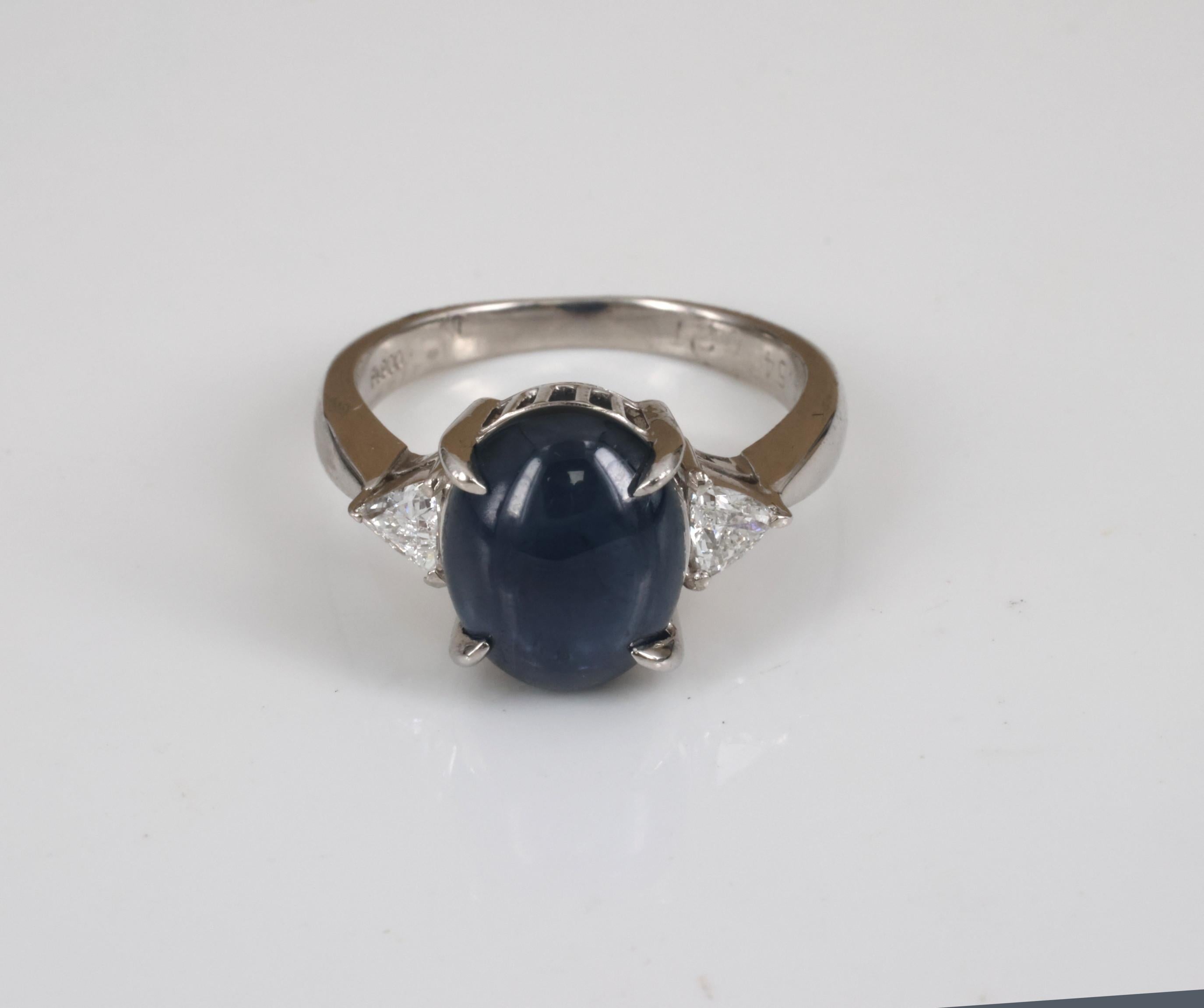 4.54ct Natural Untreated Blue Sapphire & 0.21ct Diamond Platinum Ring Size 6.75
