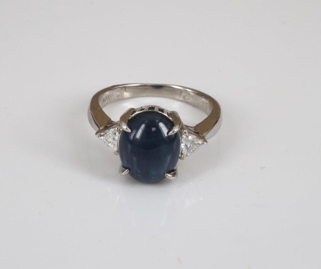 4.54ct Natural Untreated Blue Sapphire & 0.21ct Diamond Platinum Ring Size 6.75