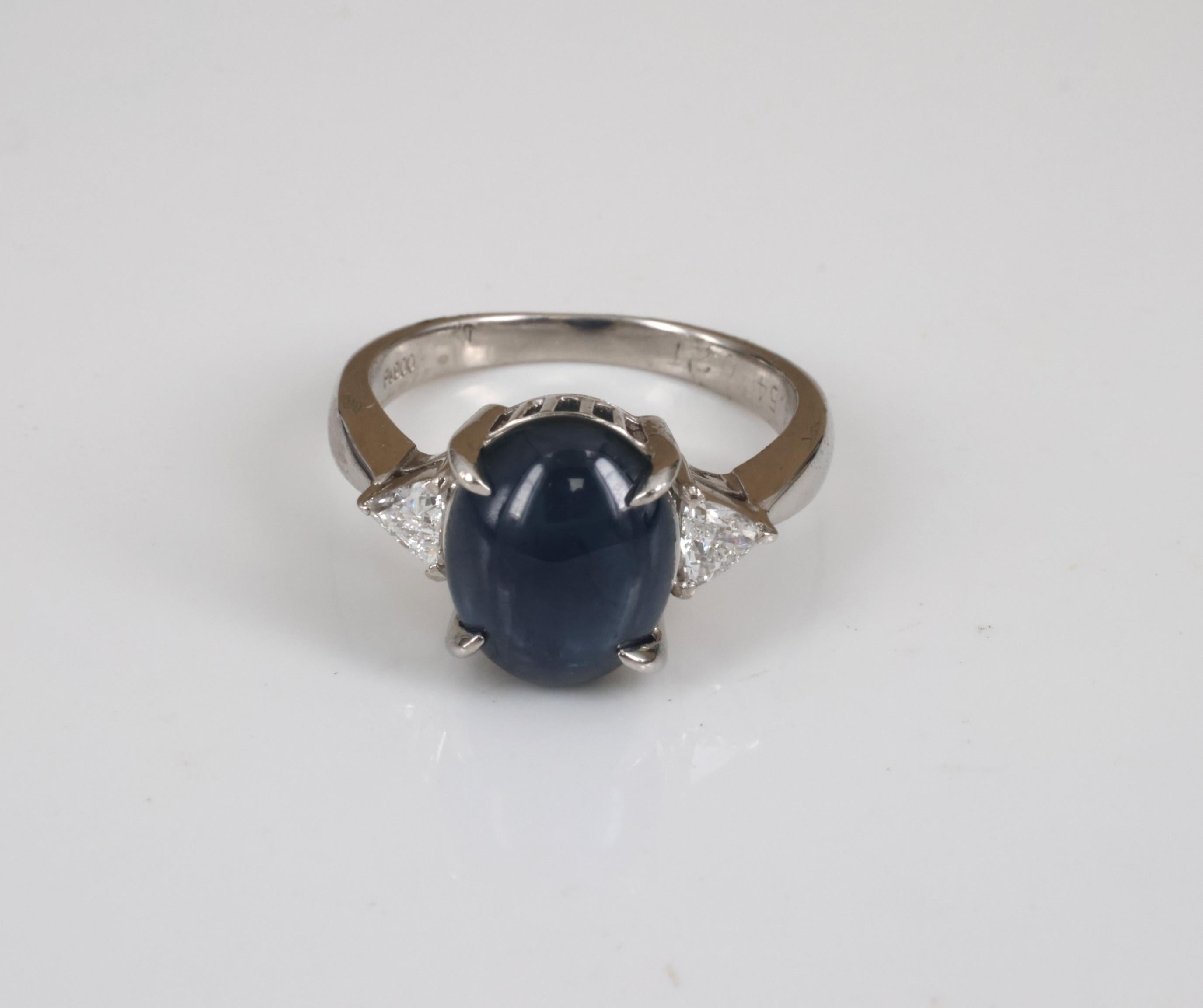 4.54ct Natural Untreated Blue Sapphire & 0.21ct Diamond Platinum Ring Size 6.75