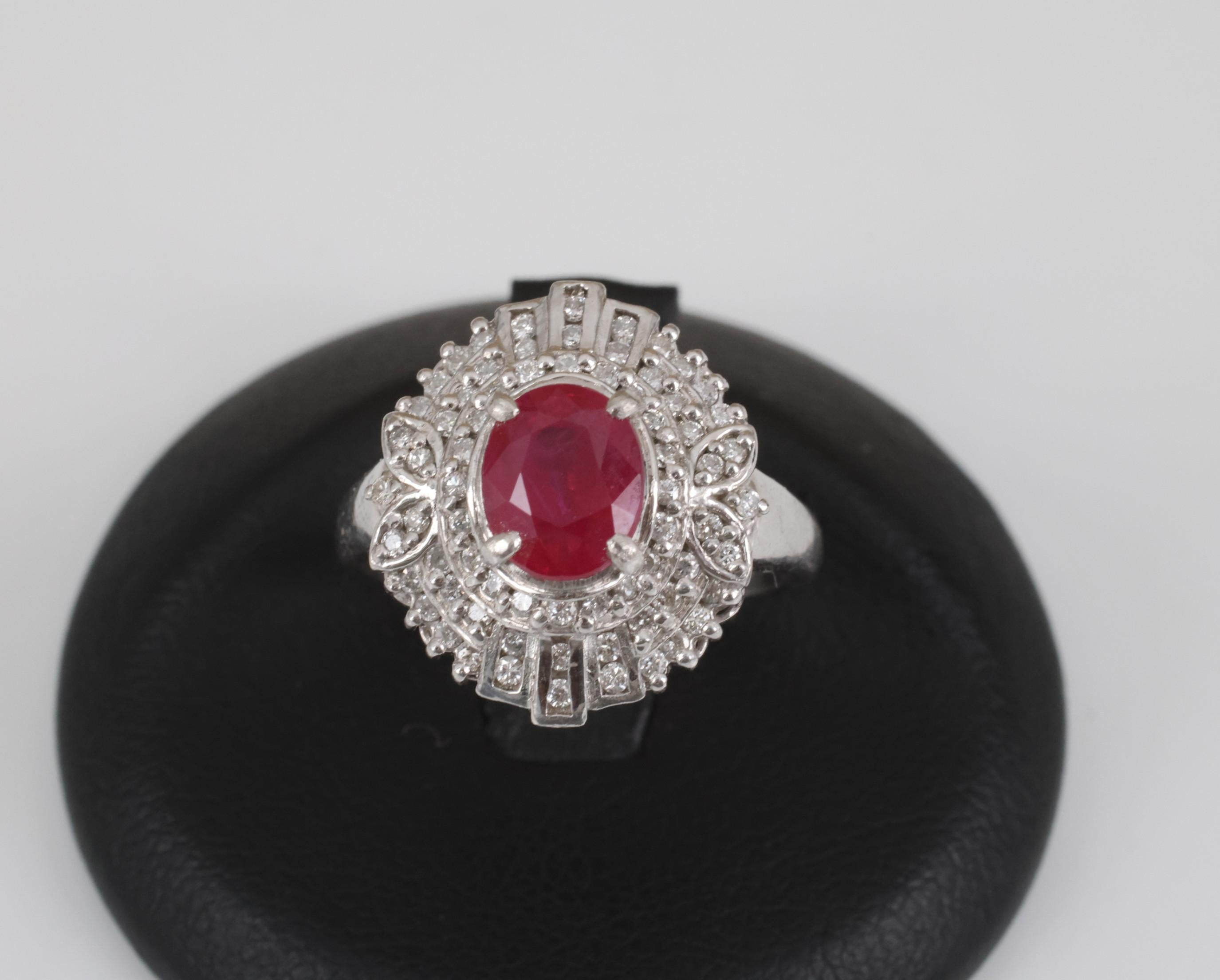 Fine Intense Red 1.58ct GIA Burma Ruby & 0.39ct Diamond Platinum Ring, Size 6.25