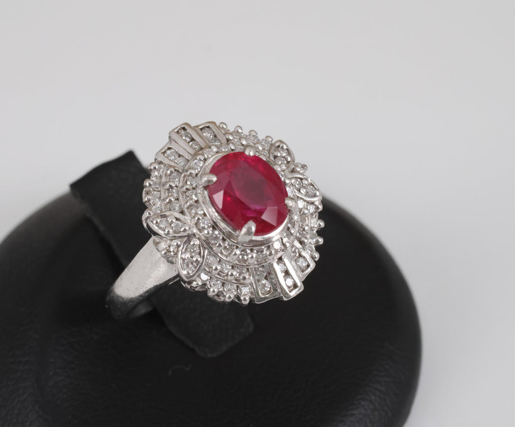 Fine Intense Red 1.58ct GIA Burma Ruby & 0.39ct Diamond Platinum Ring, Size 6.25