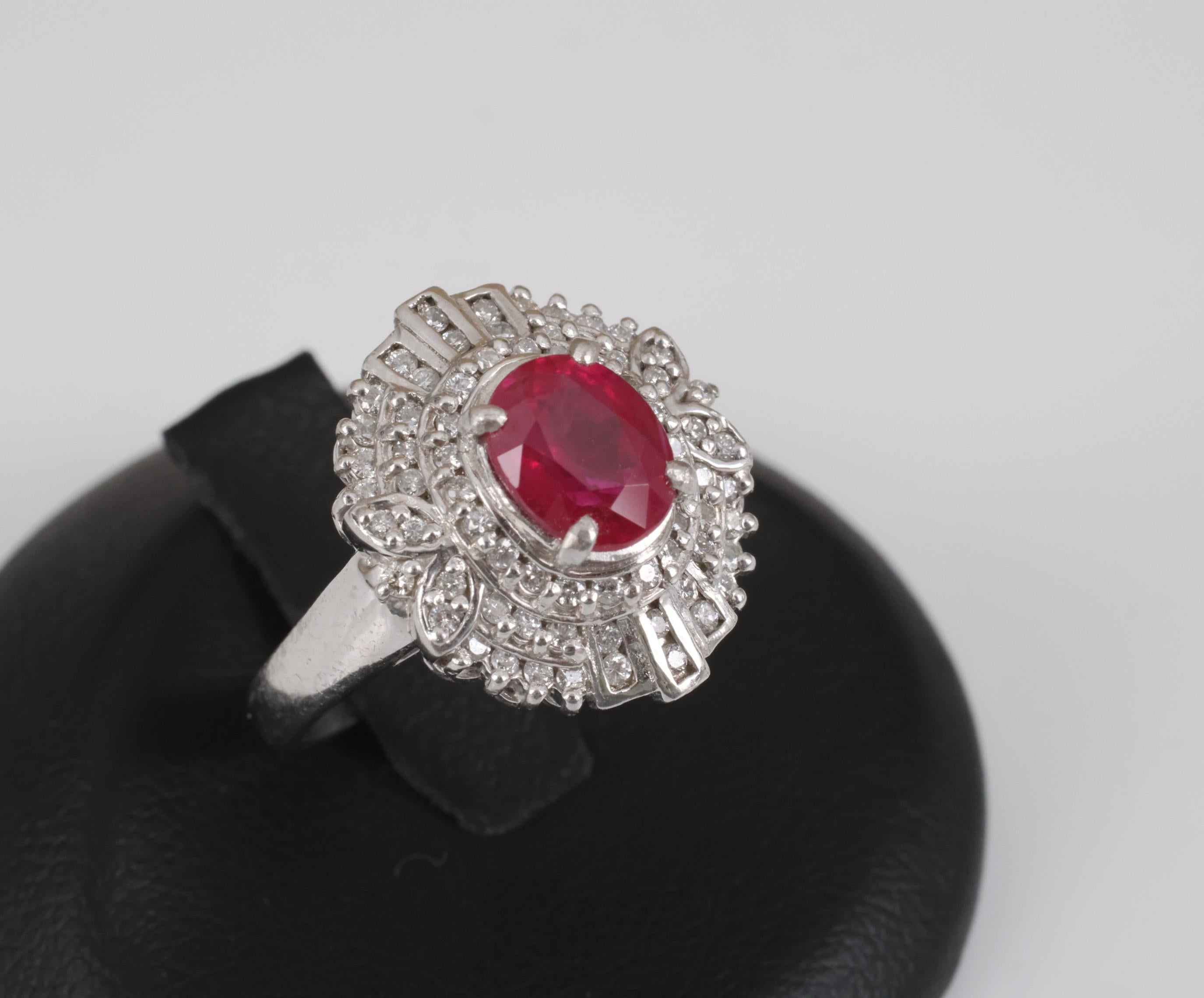 Fine Intense Red 1.58ct GIA Burma Ruby & 0.39ct Diamond Platinum Ring, Size 6.25