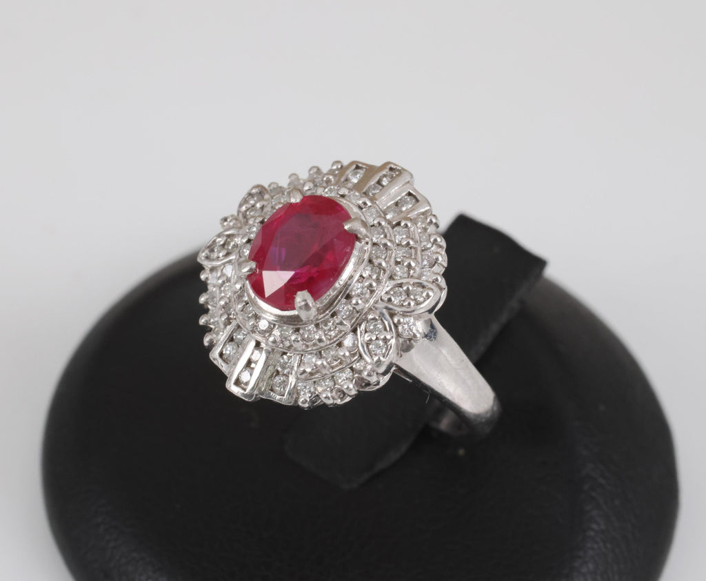 Fine Intense Red 1.58ct GIA Burma Ruby & 0.39ct Diamond Platinum Ring, Size 6.25