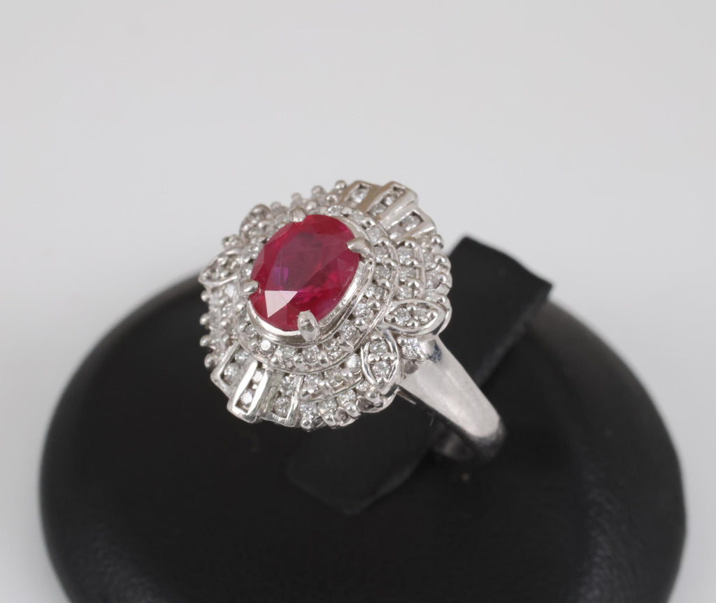 Fine Intense Red 1.58ct GIA Burma Ruby & 0.39ct Diamond Platinum Ring, Size 6.25