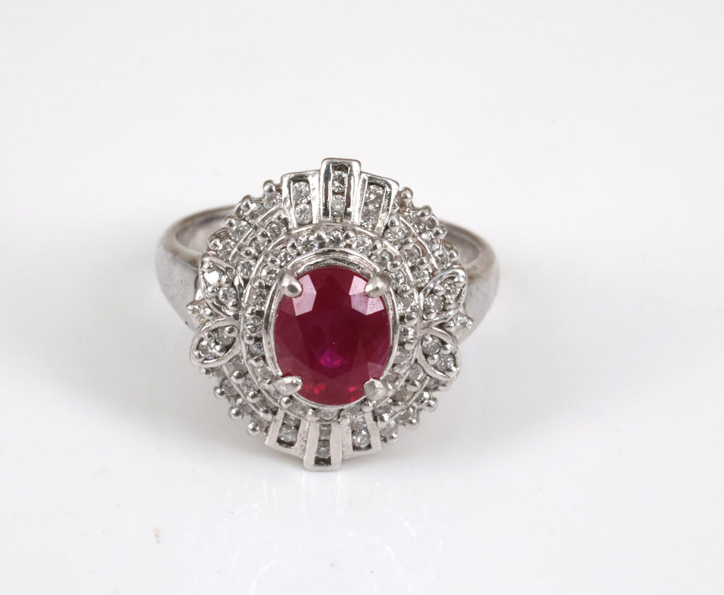 Fine Intense Red 1.58ct GIA Burma Ruby & 0.39ct Diamond Platinum Ring, Size 6.25