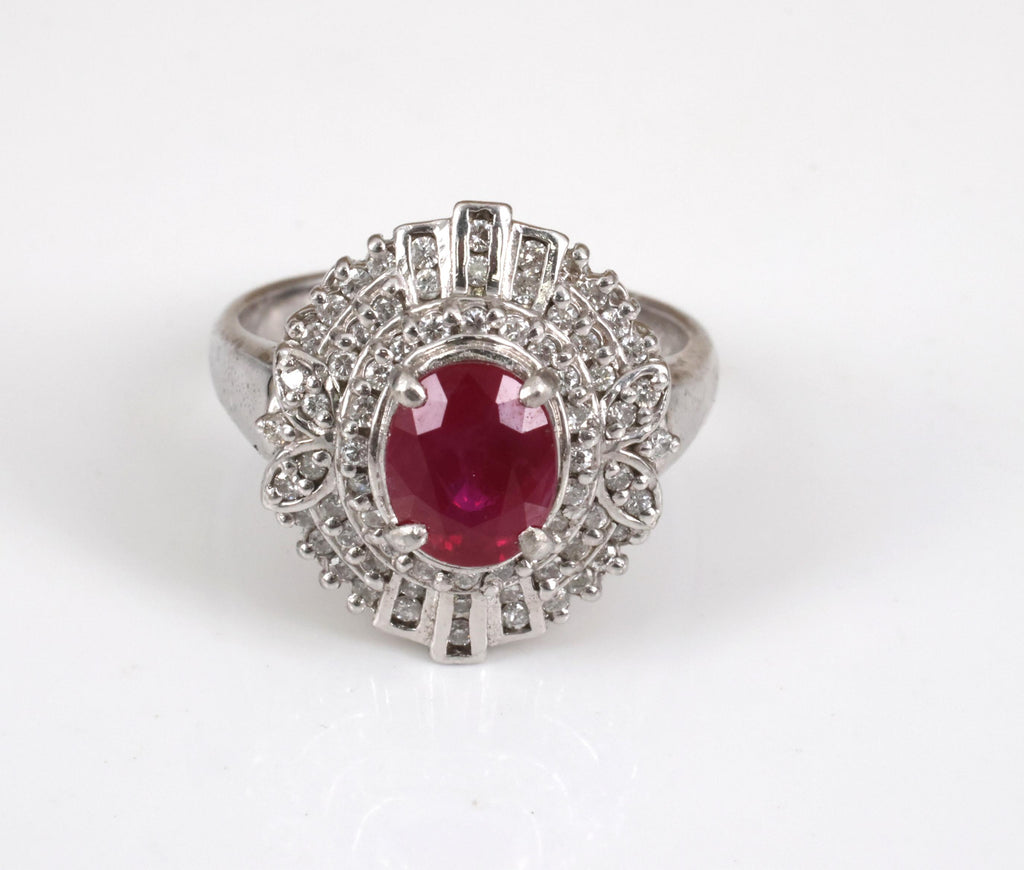 Fine Intense Red 1.58ct GIA Burma Ruby & 0.39ct Diamond Platinum Ring, Size 6.25