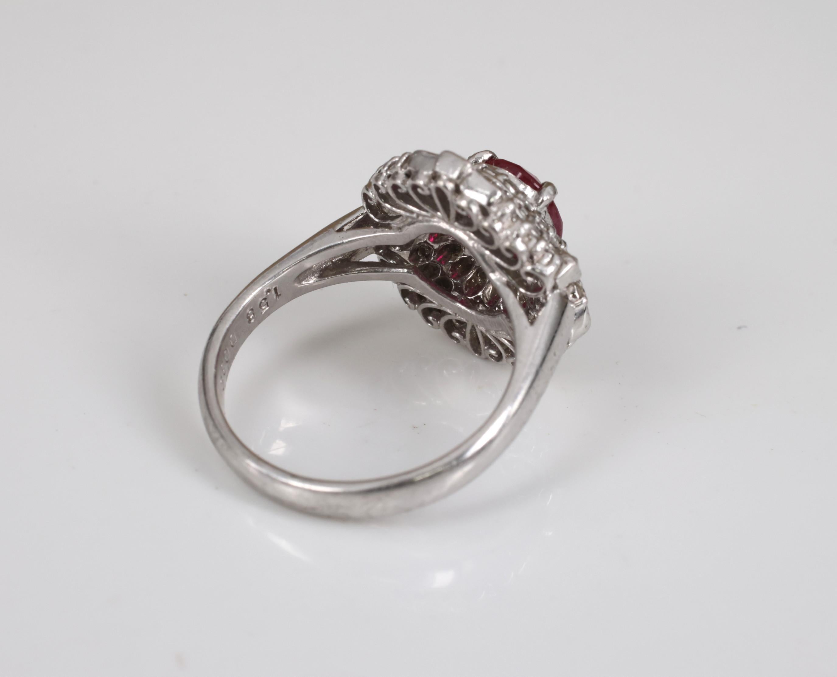 Fine Intense Red 1.58ct GIA Burma Ruby & 0.39ct Diamond Platinum Ring, Size 6.25