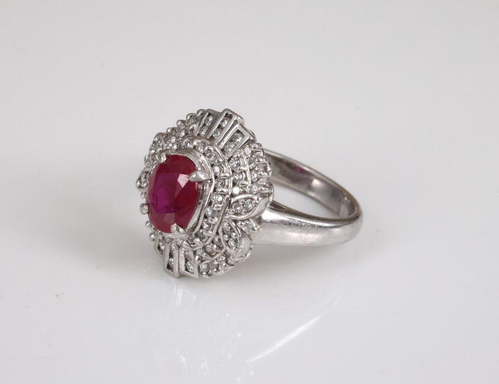 Fine Intense Red 1.58ct GIA Burma Ruby & 0.39ct Diamond Platinum Ring, Size 6.25