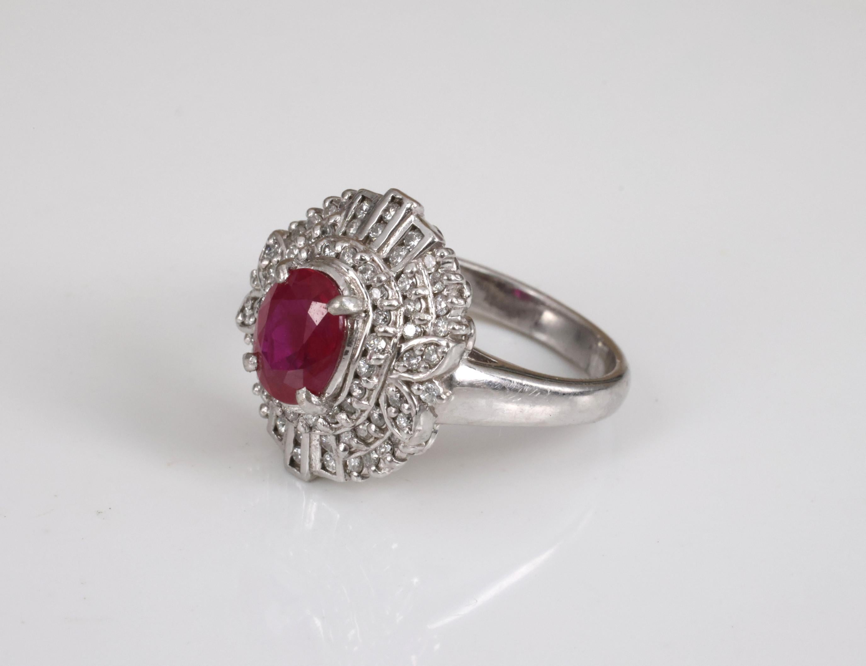 Fine Intense Red 1.58ct GIA Burma Ruby & 0.39ct Diamond Platinum Ring, Size 6.25