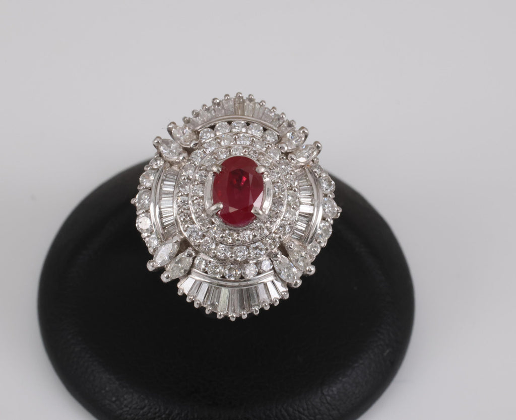 Vintage 1.21ct GIA Certified Burma Ruby & 1.99ct Diamond Platinum Ring, Size 6