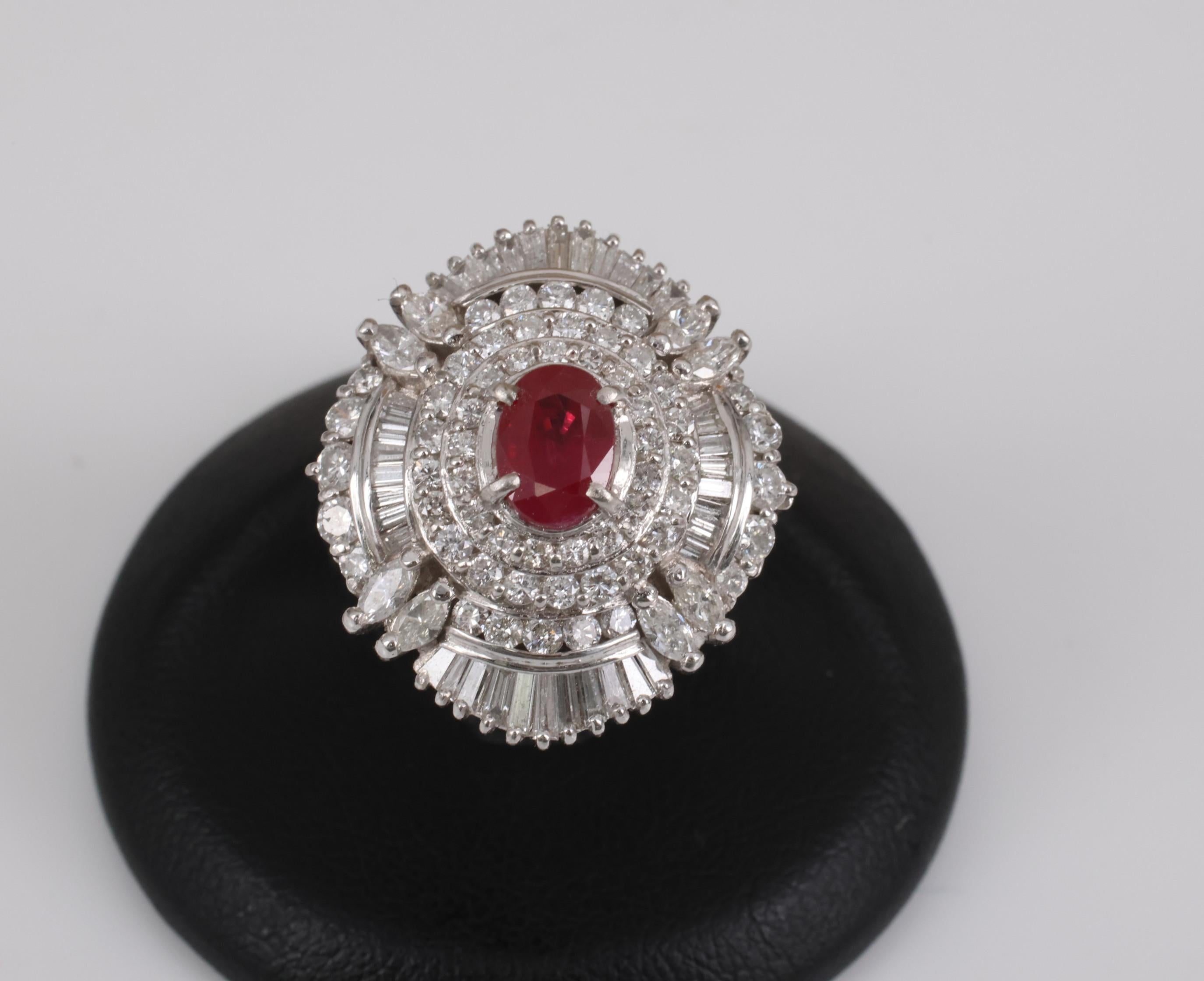 Vintage 1.21ct GIA Certified Burma Ruby & 1.99ct Diamond Platinum Ring, Size 6