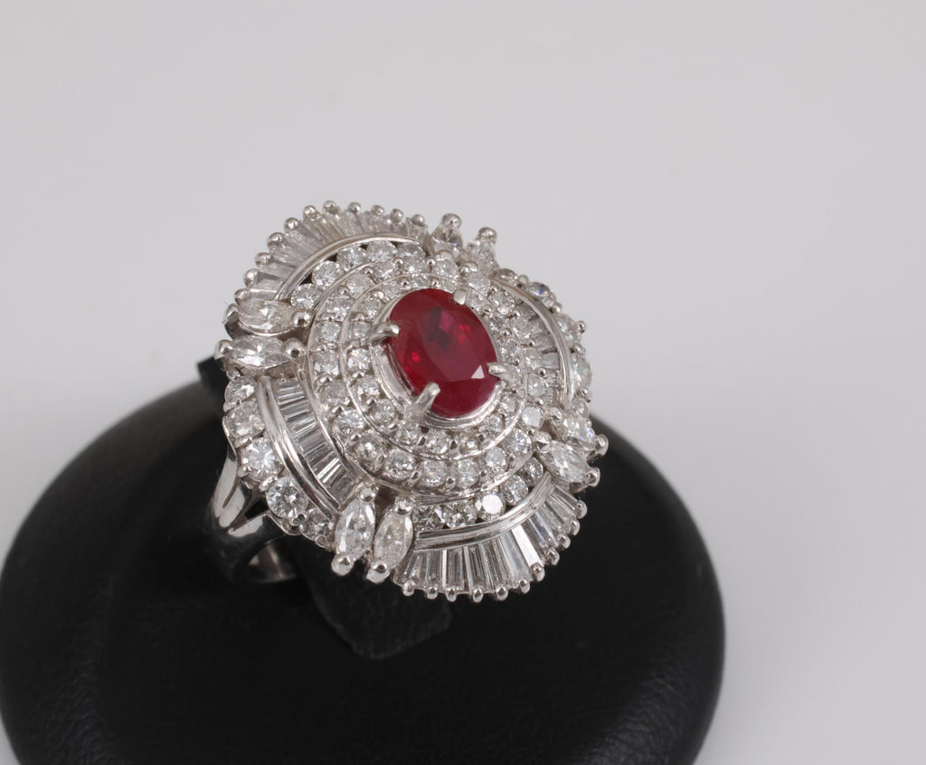 Vintage 1.21ct GIA Certified Burma Ruby & 1.99ct Diamond Platinum Ring, Size 6