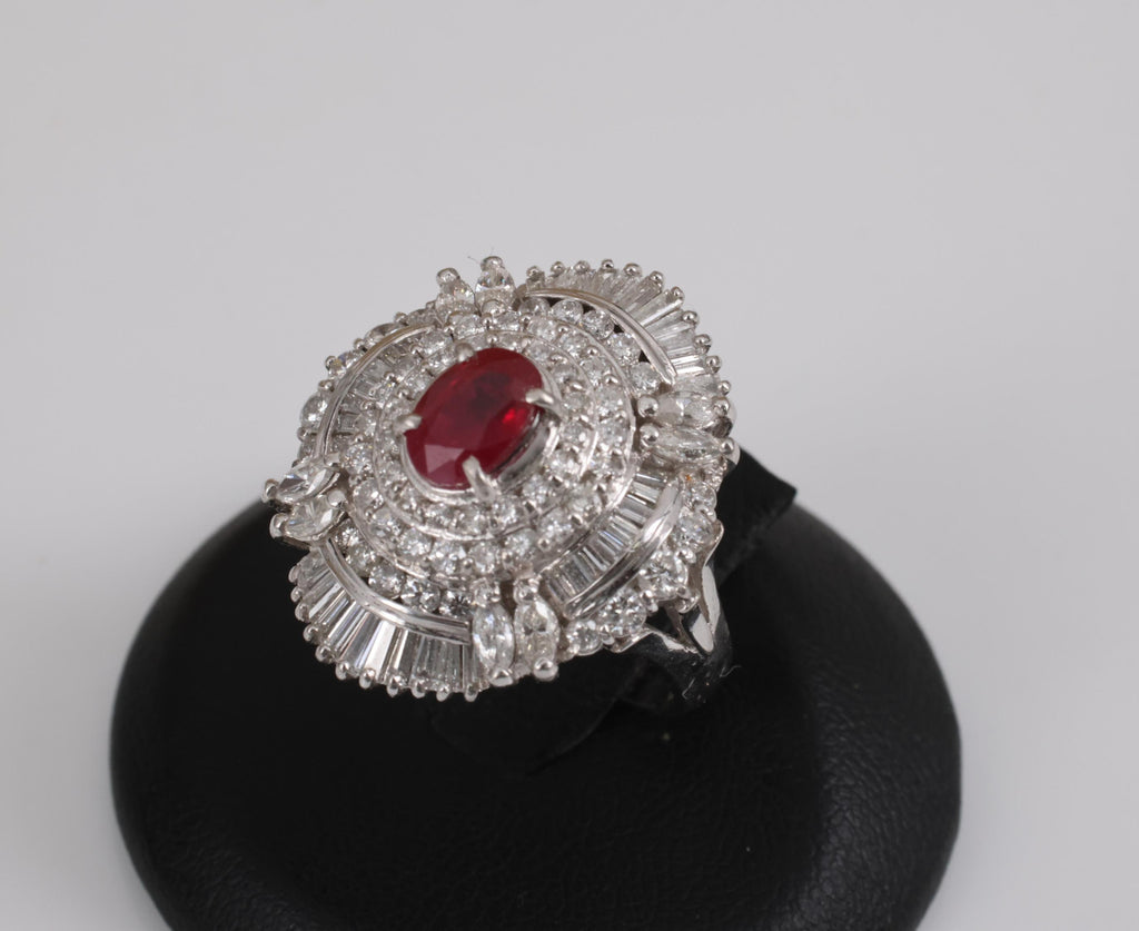 Vintage 1.21ct GIA Certified Burma Ruby & 1.99ct Diamond Platinum Ring, Size 6