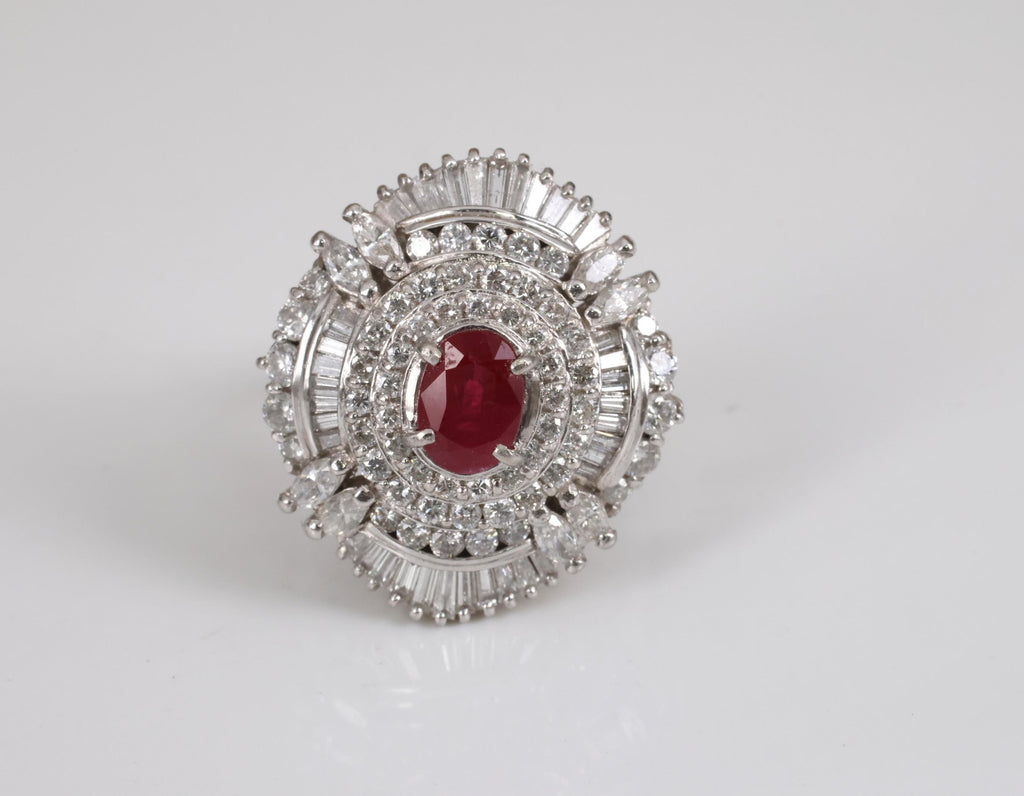 Vintage 1.21ct GIA Certified Burma Ruby & 1.99ct Diamond Platinum Ring, Size 6
