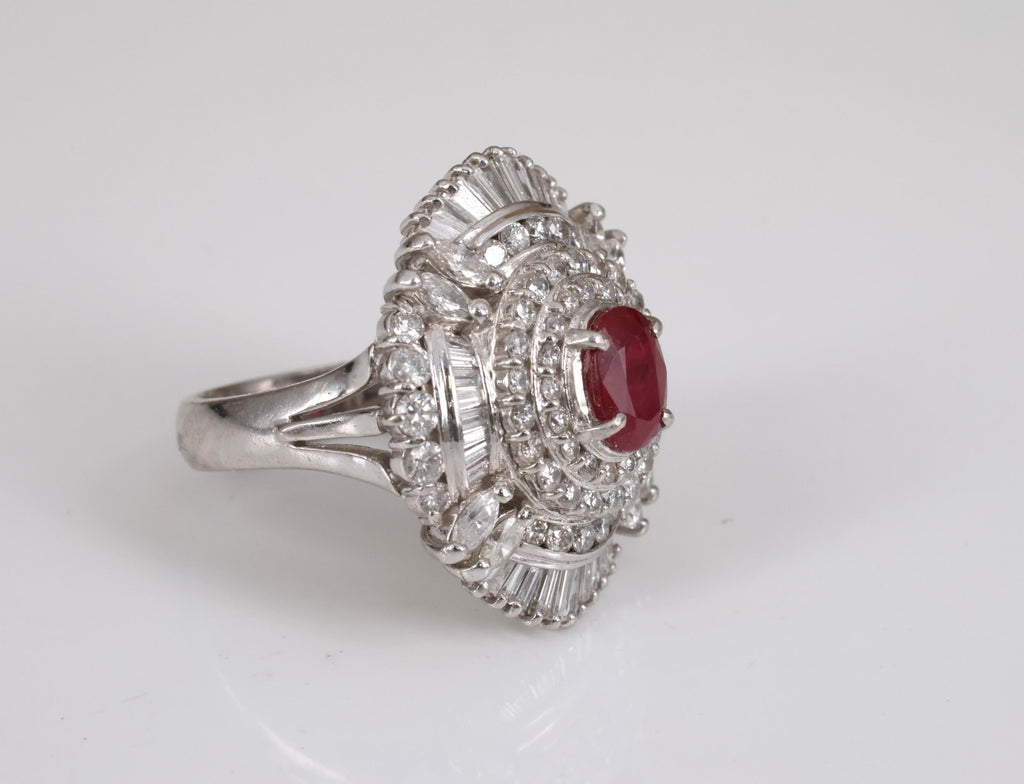 Vintage 1.21ct GIA Certified Burma Ruby & 1.99ct Diamond Platinum Ring, Size 6