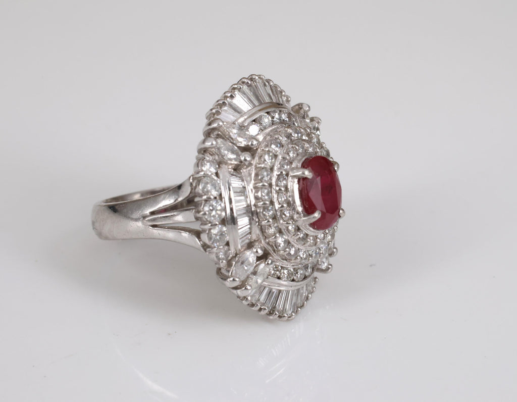 Vintage 1.21ct GIA Certified Burma Ruby & 1.99ct Diamond Platinum Ring, Size 6